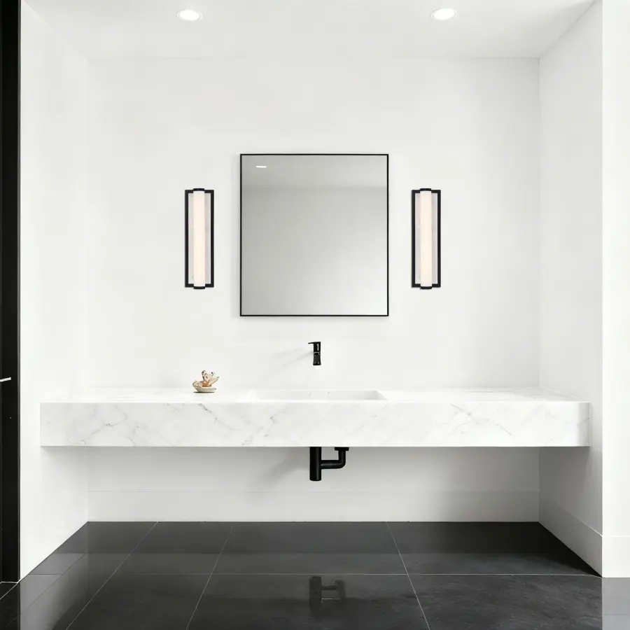 Stratum 18" LED Vanity Light in Matte Black with Jazz White Marble - Image 9