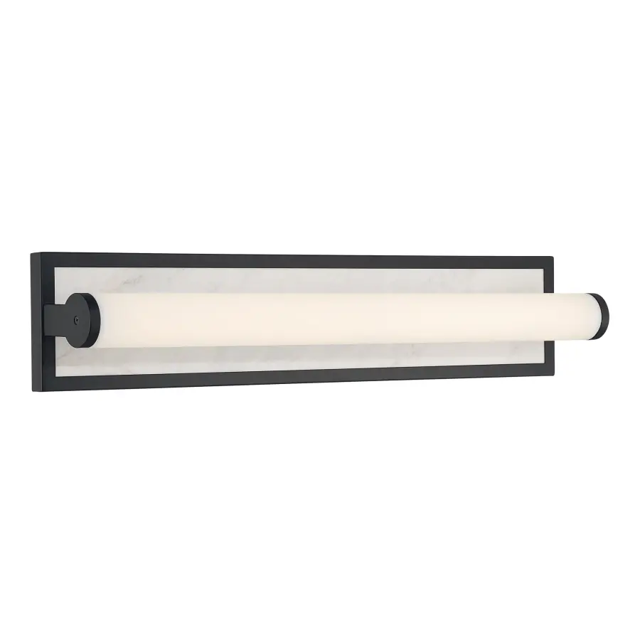 Stratum 24" LED Vanity Light in Matte Black with Jazz White Marble - Image 1