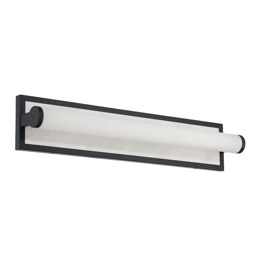 Stratum 24" LED Vanity Light in Matte Black with Jazz White Marble - Image 2