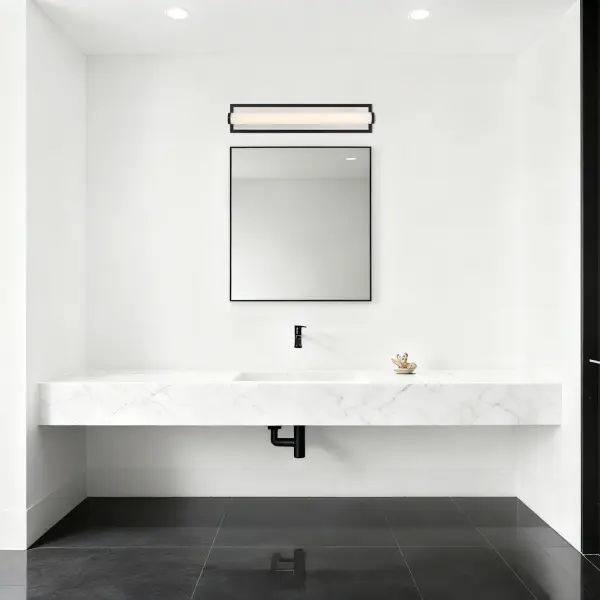 Stratum 24" LED Vanity Light in Matte Black with Jazz White Marble - Image 9