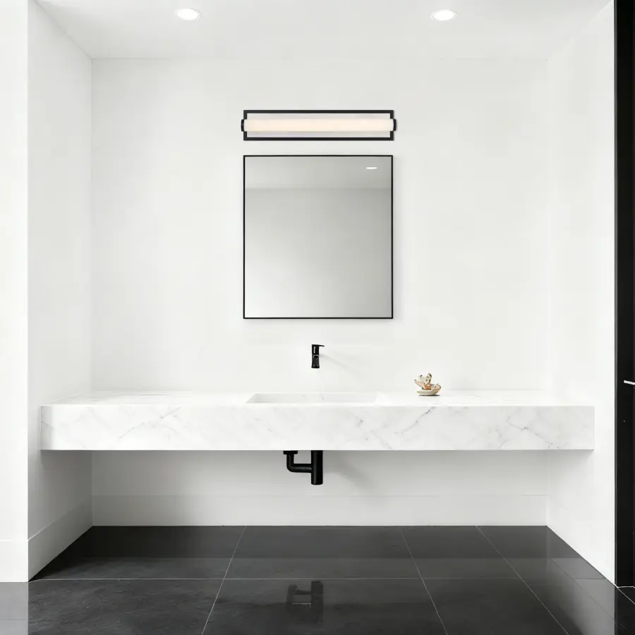 Stratum 24" LED Vanity Light in Matte Black with Jazz White Marble - Image 9