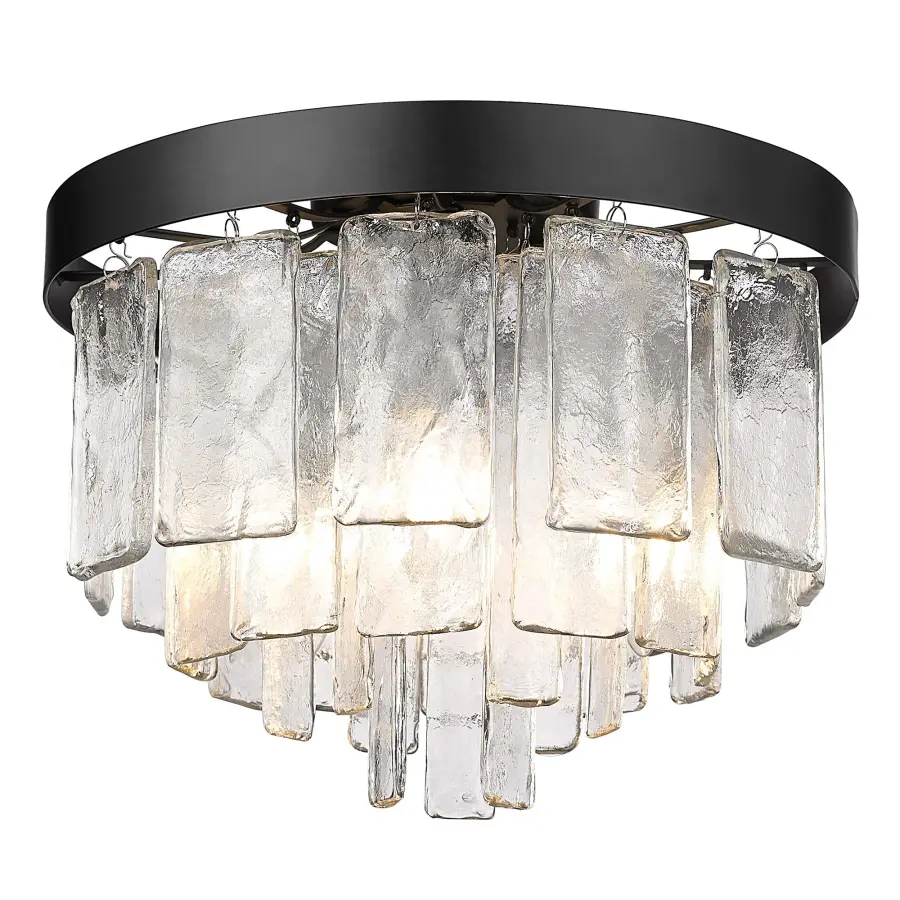 Elegant Low-Profile Flush Mount with Stunning Hammered Glass - Image 1