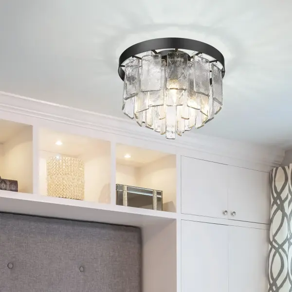 Elegant Low-Profile Flush Mount with Stunning Hammered Glass - Image 2