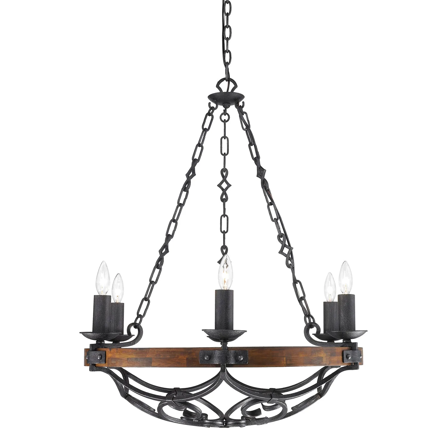 Madera Six Light Chandelier in Black Iron