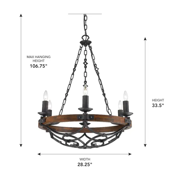 Madera Six Light Chandelier in Black Iron - Image 4