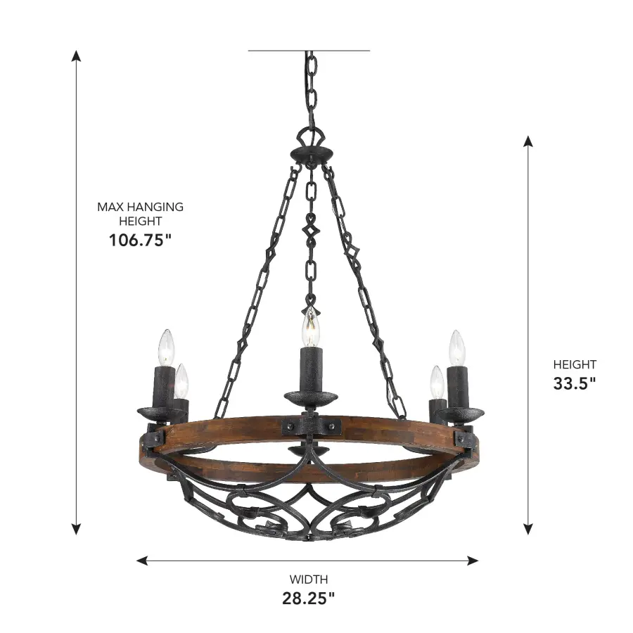 Madera Six Light Chandelier in Black Iron - Image 4
