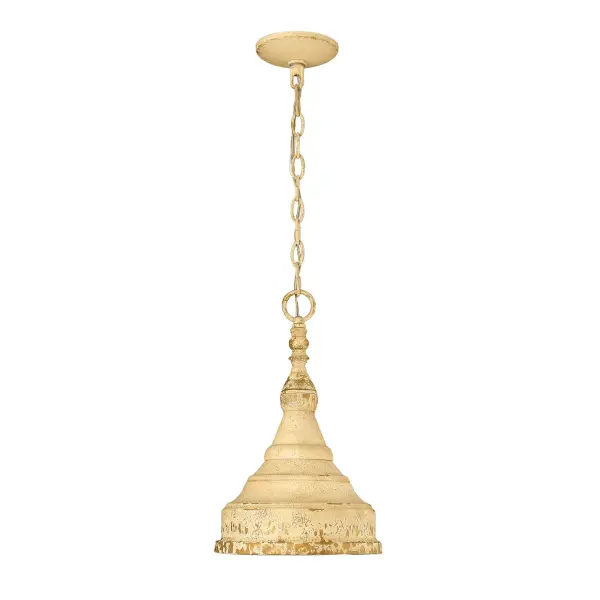Introduce rustic elegance into your home with the Wry Lighting Wellsly 1-light Pendant in Aged Tuscan Stone. Featuring a metal shade and a unique finish, it creates a warm, inviting atmosphere. The aged Tuscan stone finish features a hand-applied ivory crackle and warm gold accents, offering a vintage charm that complements a variety of designs. The pendant's design is ideal for delivering focused illumination while adding a touch of sophisticated decor. Perfect for kitchens, dining rooms, and entryways, this fixture is damp location rated, making it suitable for semi-enclosed spaces. With a sloped-ceiling compatibility and an adjustable height of 14.5" to 86.5", it fits seamlessly in any layout. Overall dimensions are 9.25"W x 14.5"H x 9.25"D, and it requires 1 E26 medium base bulb (not included), with a maximum wattage of 100. Enhance your space with this stylish pendant that melds comfort and quality, making it a standout piece in any room. Collection: Wellsly Finish: Aged Tuscan Stone Glass: Aged Tuscan Stone Width: 9.25" Height: 14.50" Weight: 3.37 lb Extension from Wall: 9.25" Canopy: 5"W x 5"H x 1"D Number of Bulbs: 1 Maximum Wattage: 100.00 W Bulb Type: A19 Bulb Base: E26 Light Source: Incandescent Dimmable Voltage: 120.00 V Country of Origin: China Safety Listing: ETL Manufacturer Warranty: 1 Year Limited - alternate view
