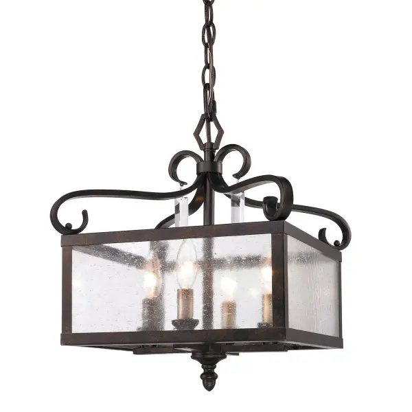 The Valencia pendant combines traditional craftsmanship with rustic warmth. Its seeded glass shades create beautiful light diffusion with vintage character, while the textured Fired Bronze finish adds authentic depth and visual interest.