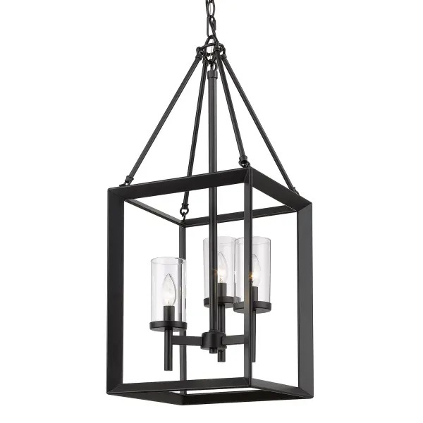 The Smyth 3-Light Pendant combines matte black framing with clear glass shades for a sophisticated look that works across multiple design styles. Its adjustable height and sloped ceiling compatibility make it versatile for various spaces.