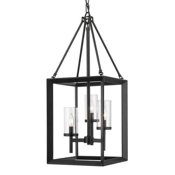 The Smyth 3-Light Pendant combines matte black framing with clear glass shades for a sophisticated look that works across multiple design styles. Its adjustable height and sloped ceiling compatibility make it versatile for various spaces. - alternate view