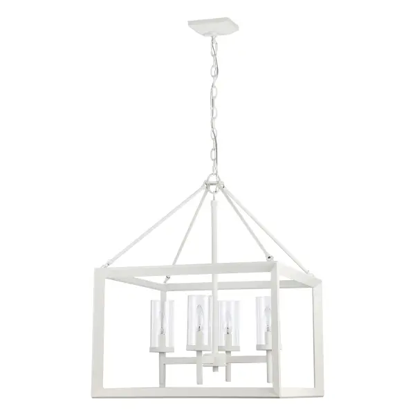 The Smyth 4-Light Chandelier combines modern farmhouse charm with practical versatility. Its natural white finish and clear glass shades deliver bright, unobstructed light while the adjustable height accommodates various ceiling configurations. - alternate view