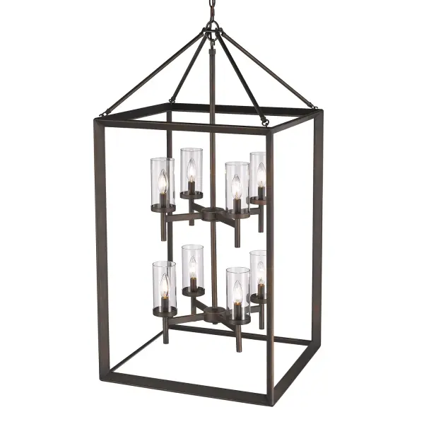 The Smyth 8-light pendant masterfully combines transitional elegance with industrial character. Its gunmetal bronze finish and clear glass shades create brilliant, unobstructed illumination while adding sophisticated depth to any space. - alternate view