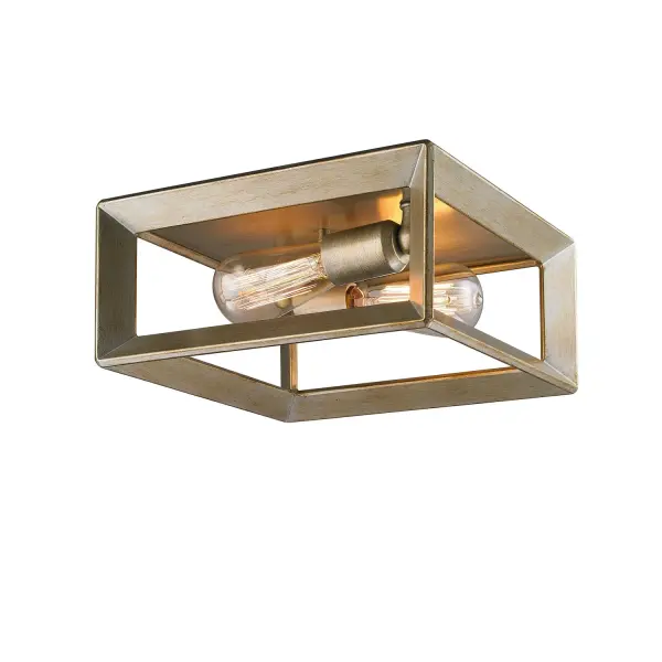 The Smyth 2-Light Flush Mount combines clean geometric lines with a sophisticated White Gold finish featuring soft patina and rustic brushed texture. Perfect for low ceilings and damp-rated spaces. - alternate view