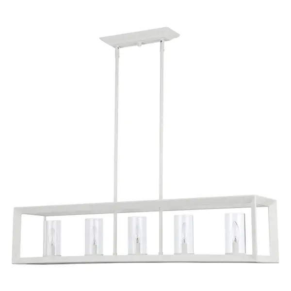 The Smyth 5-Light Island Light combines modern farmhouse charm with transitional elegance. Its Natural White finish and clear glass shades create a fresh, understated look that complements diverse decor styles while providing functional task lighting.