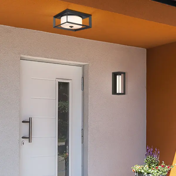 The Smyth 2-Light Outdoor Ceiling combines durability with sophisticated style. Its Natural Black finish and opal glass shade create a soft, glare-free glow perfect for porches, gazebos, and outdoor kitchens. - alternate view