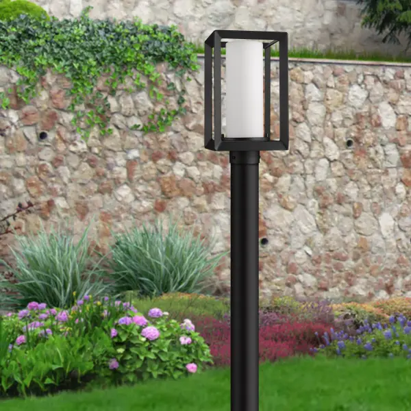The Golden Lighting Smyth outdoor post light combines classic lantern styling with modern durability. Its Natural Black finish and Opal Glass shade create a soft, welcoming glow perfect for pathways and entryways. - alternate view