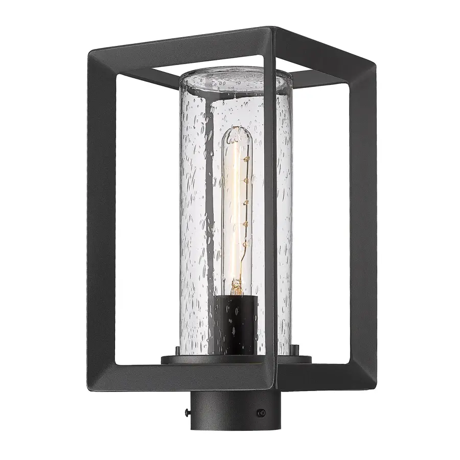 Golden Lighting Smyth Outdoor Post Light in Natural Black with Seeded Glass - Image 1