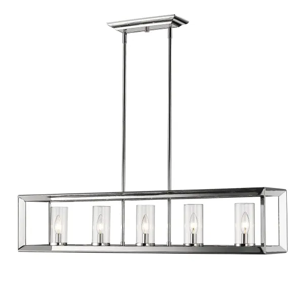 The Golden Lighting Smyth brings contemporary elegance to kitchen islands with its polished chrome frame and clear glass shades. The convertible design allows installation as either a pendant or semi-flush mount with adjustable height.