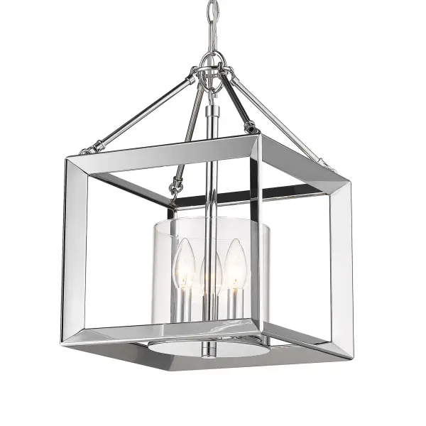 The Smyth mini chandelier combines polished chrome with clear glass for a clean, adaptable look that works across traditional and contemporary spaces. Its compact 11.75-inch width makes it ideal for smaller dining areas, foyers, and bedrooms.