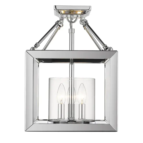 The Smyth semi-flush mount combines polished chrome with clear glass shades for a clean, transitional look. Its compact 11.75" width and damp rating make it ideal for mid-height ceilings in kitchens, bedrooms, and entryways. - alternate view