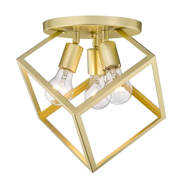 The Cassio Semi-Flush Mount delivers industrial charm with its open-frame cage design and sophisticated Olympic Gold finish. Perfect for mid-height ceilings, this versatile fixture adds glamour to any space while celebrating raw metal texture.