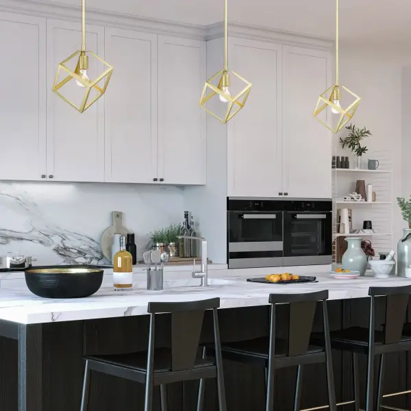 The Cassio pendant combines raw industrial aesthetics with refined Olympic Gold finish. Its compact 10.5" width and adjustable height make it versatile for various spaces, while the damp rating ensures durability in moisture-prone areas. - alternate view