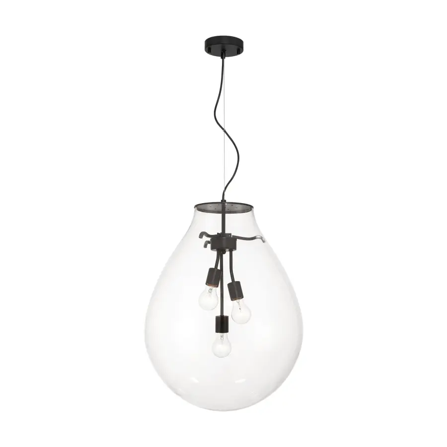 Drop 3-Light Pendant in Matte Black with Clear Glass - Image 2