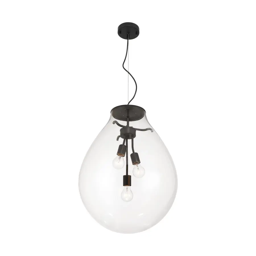 Drop 3-Light Pendant in Matte Black with Clear Glass - Image 3