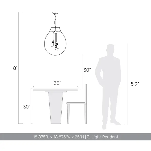 Drop 3-Light Pendant in Matte Black with Clear Glass - Image 6