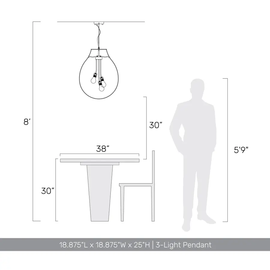 Drop 3-Light Pendant in Matte Black with Clear Glass - Image 6