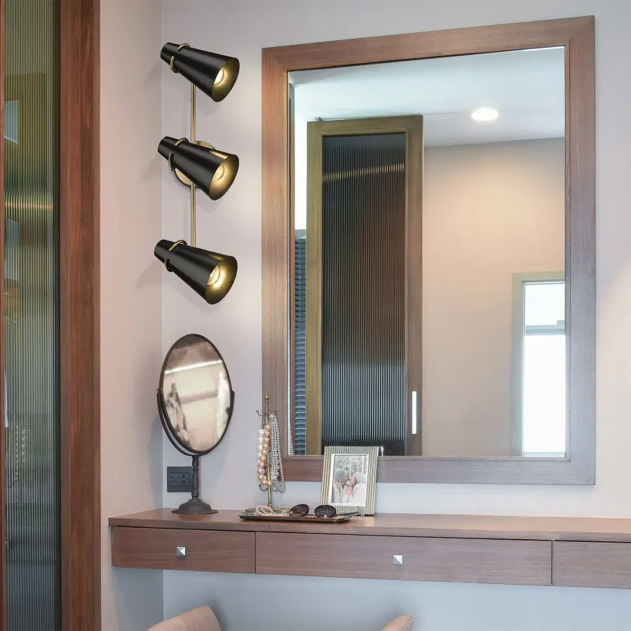 Golden Lighting Reeva 3-Light Vanity in Modern Brass and Matte Black - Image 2