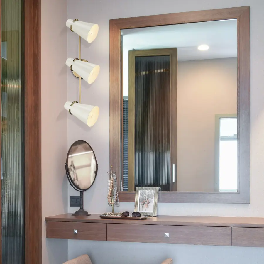 Golden Lighting Reeva 3-Light Vanity in Modern Brass with Glossy Ecru Shade - Image 2