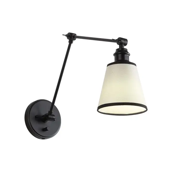 The Equinox swing arm wall lamp combines transitional elegance with practical functionality. Its adjustable arm and fabric shade deliver directed task lighting perfect for reading or workspace illumination.