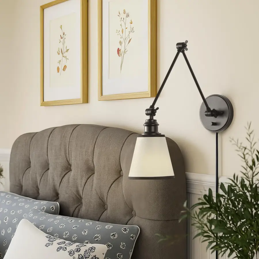 Equinox 1-Light Swing Arm Wall Lamp with Black Trim Shade - Image 2