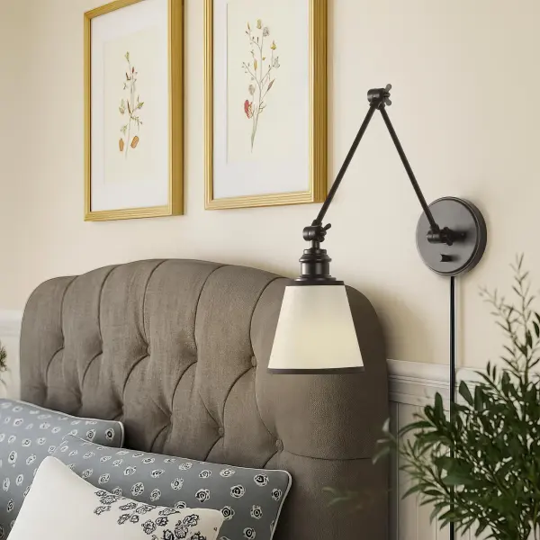 Equinox 1-Light Swing Arm Wall Lamp with Black Trim Shade - Image 8