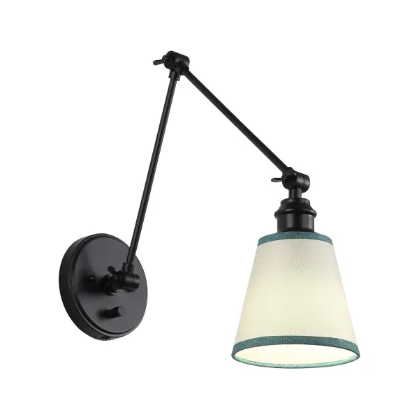 The Equinox swing arm wall lamp combines modern style with practical functionality. Its adjustable arm and plug-in design make it perfect for reading or task lighting in bedrooms and offices. The matte black finish with green trim adds a sophisticated accent.