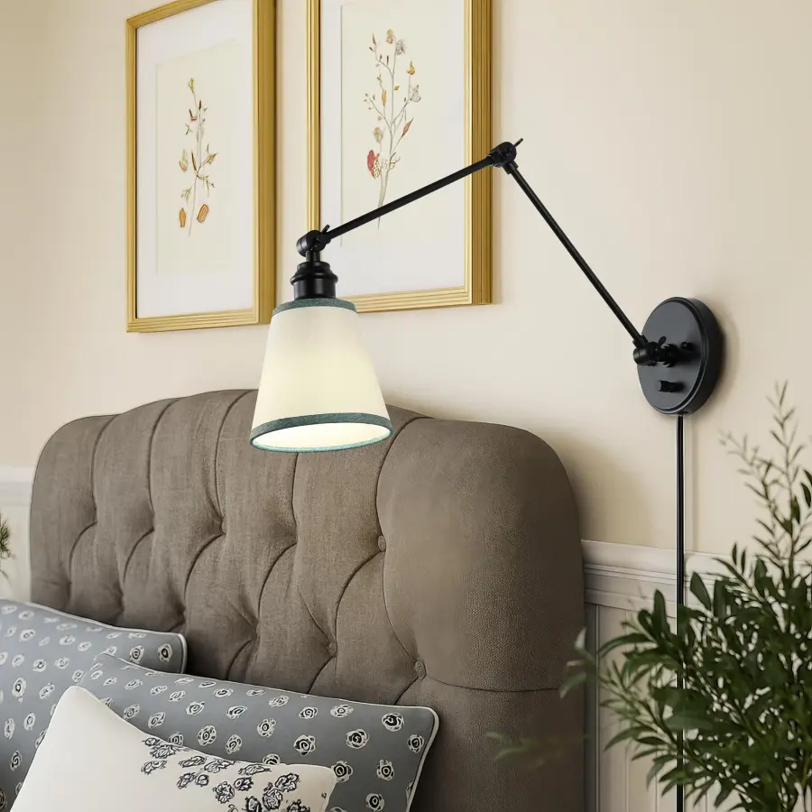 Equinox 1-Light Swing Arm Wall Lamp with Green Trim Shade - Image 2