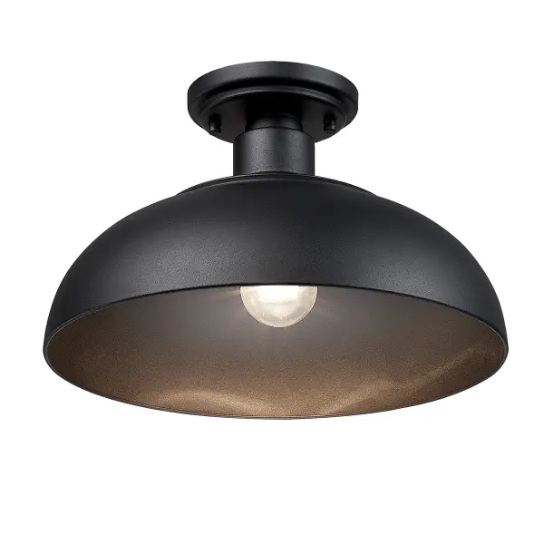 The Levitt outdoor ceiling light combines farmhouse charm with industrial durability. Its Natural Black finish and metal shade create a timeless look perfect for covered outdoor spaces like porches and patios. - alternate view