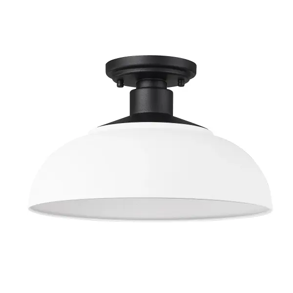 The Levitt outdoor ceiling light combines modern farmhouse aesthetics with practical outdoor performance. Its natural black finish and metal shade create an organic, welcoming look perfect for covered outdoor spaces.