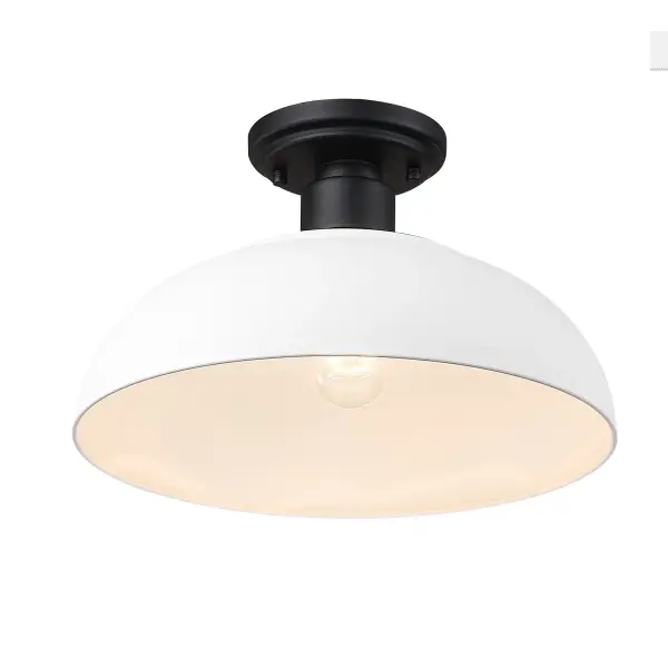 The Levitt outdoor ceiling light combines modern farmhouse aesthetics with practical outdoor performance. Its natural black finish and metal shade create an organic, welcoming look perfect for covered outdoor spaces. - alternate view