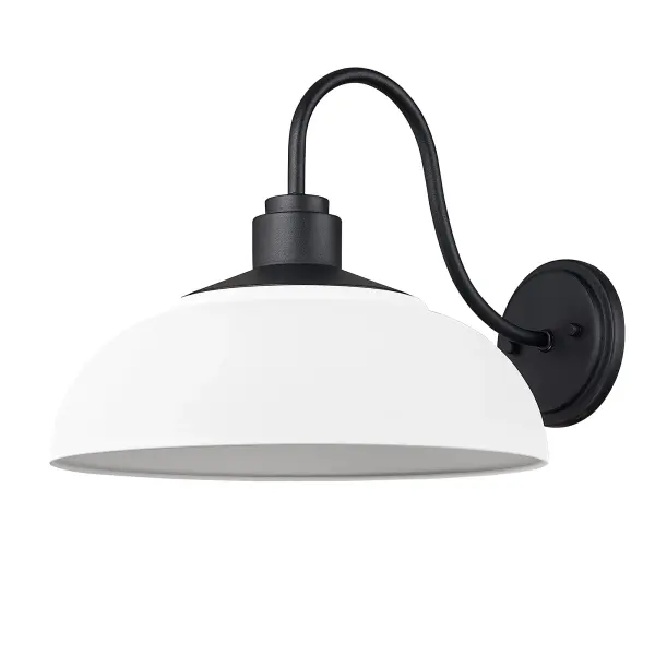 The Levitt outdoor wall sconce combines farmhouse charm with modern minimalism. Its Natural Black finish and white metal shade create a sophisticated contrast perfect for entryways and patios. Wet location rated for all-weather durability.