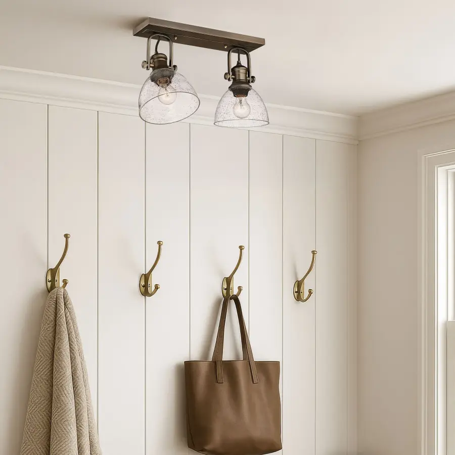 Hines 2-Light Semi-Flush Mount in Rubbed Bronze with Seeded Glass - Image 2