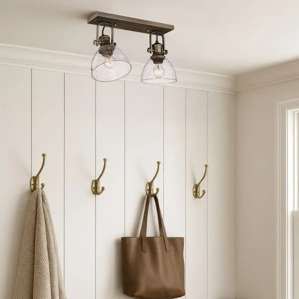 Hines 2-Light Semi-Flush Mount in Rubbed Bronze with Seeded Glass - Image 3