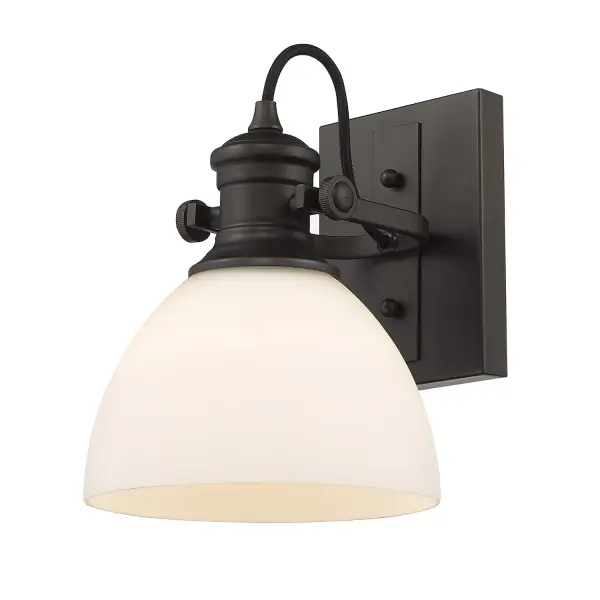 Hines 1-Light Vanity in Rubbed Bronze with Opal Glass - Image 3