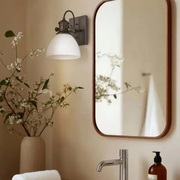 Hines 1-Light Vanity in Rubbed Bronze with Opal Glass - Image 4