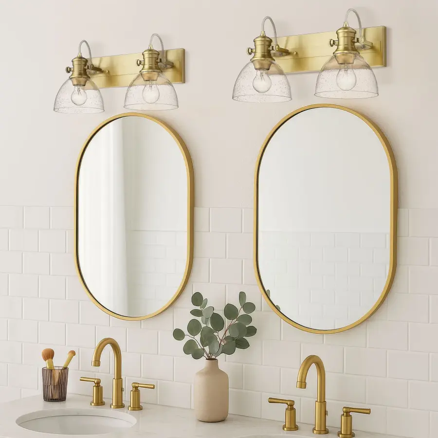 Hines 2-Light Vanity in Brushed Champagne Brass with Seeded Glass - Image 4