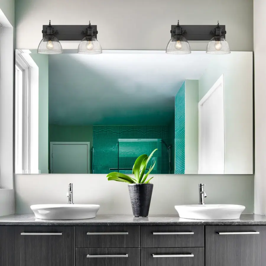 Hines 2-Light Vanity in Matte Black with Seeded Glass - Image 2