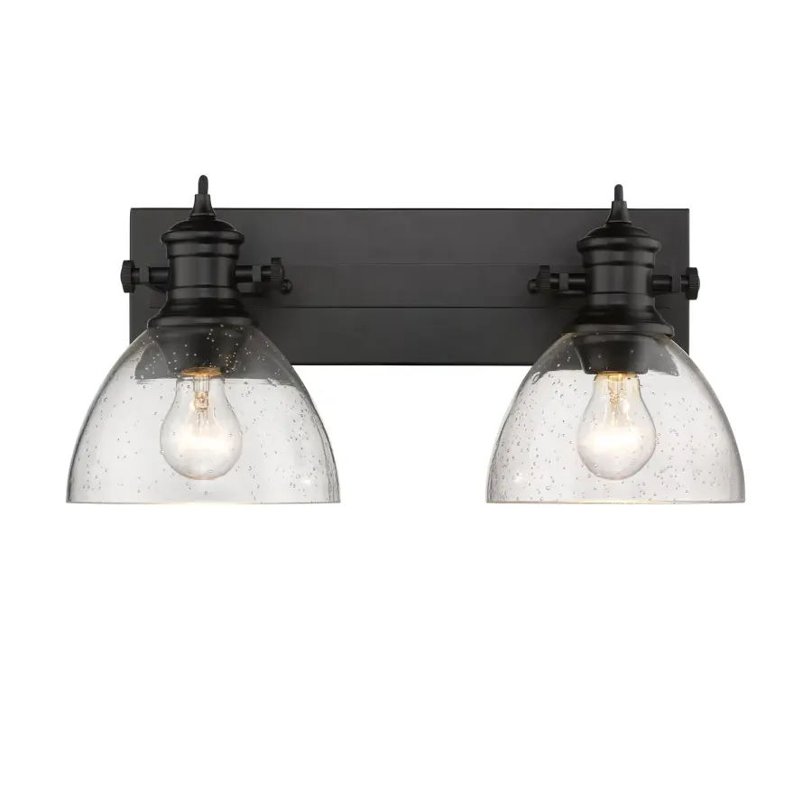 Hines 2-Light Vanity in Matte Black with Seeded Glass - Image 3