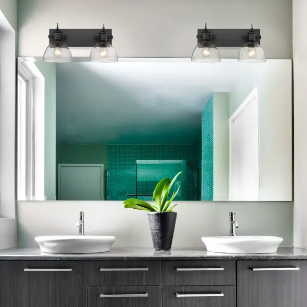 Hines 2-Light Vanity in Matte Black with Seeded Glass - Image 4