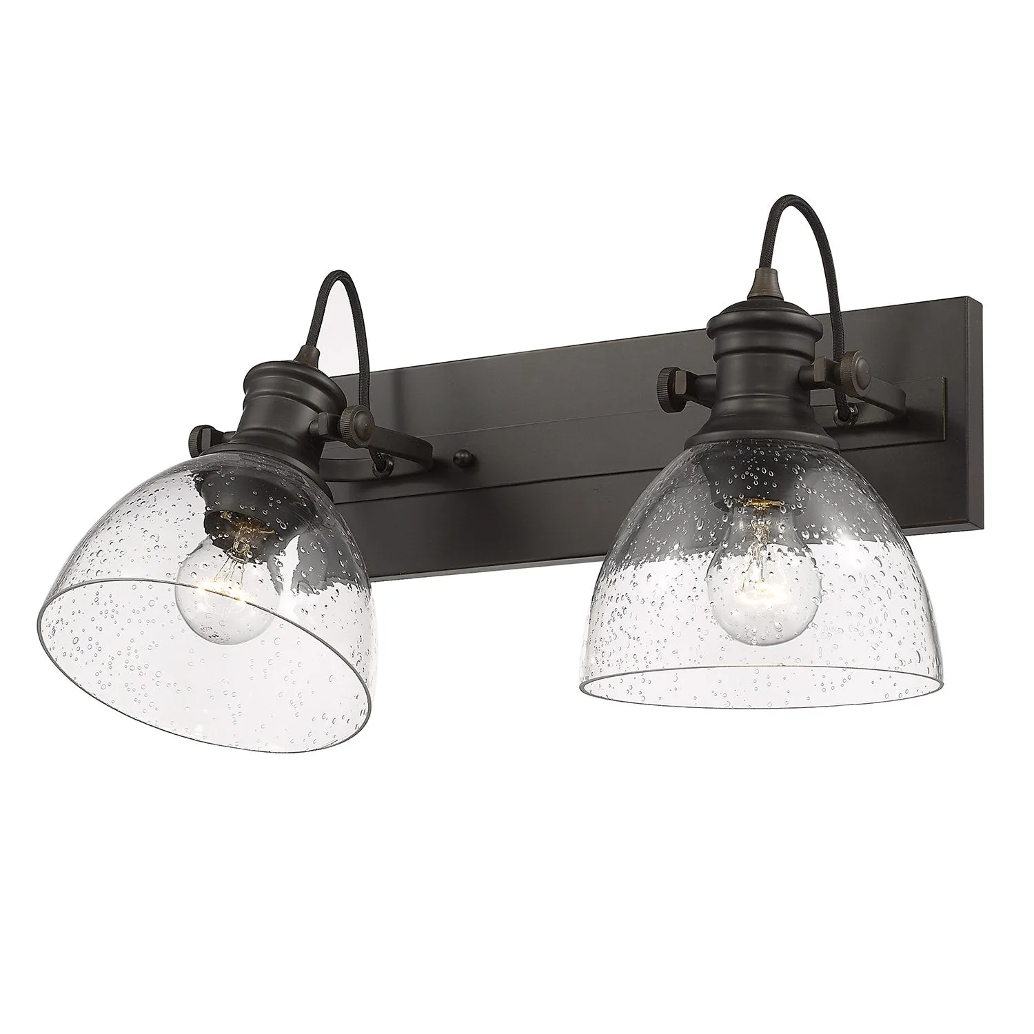Hines 2-Light Vanity in Rubbed Bronze with Seeded Glass